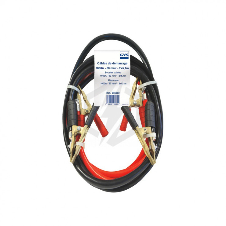 cable dépannage démarrage PRO GYS 1000A 50mm² longueur 5.1M Pince laiton pur