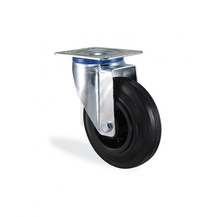 Roulette pivotante caoutchouc noir diamètre 100mm charge 75kg
