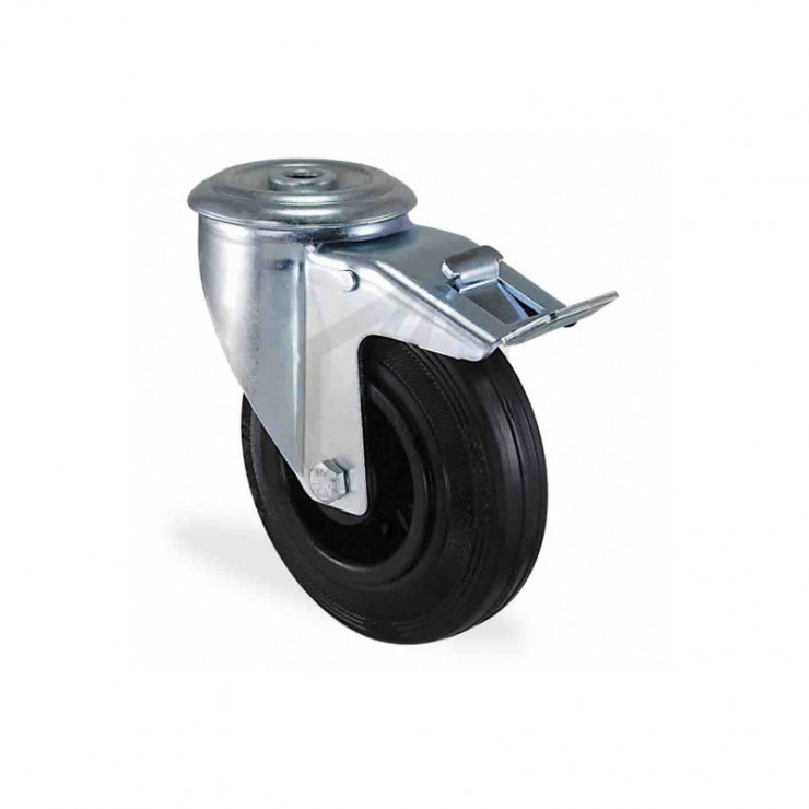Roulette à oeil pivotante à frein caoutchouc noir diamètre 125mm charge 100kg