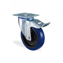 Roulette pivotante à frein caoutchouc bleu elastique diamètre 80mm charge 80kg
