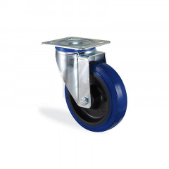 Roulette pivotante caoutchouc bleu elastique diamètre 100mm charge 150kg
