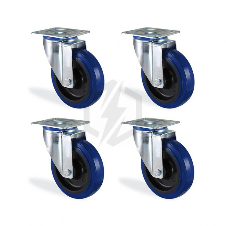 Lot roulettes pivotante caoutchouc bleu élastique diamètre 150mm charge 600kg Lot roulettes pivotante caoutchouc bleu élastique diamètre 150mm charge 600kg