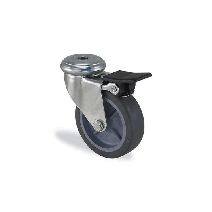 Roulette à oeil pivotante à frein caoutchouc gris diamètre 50mm charge 40kg