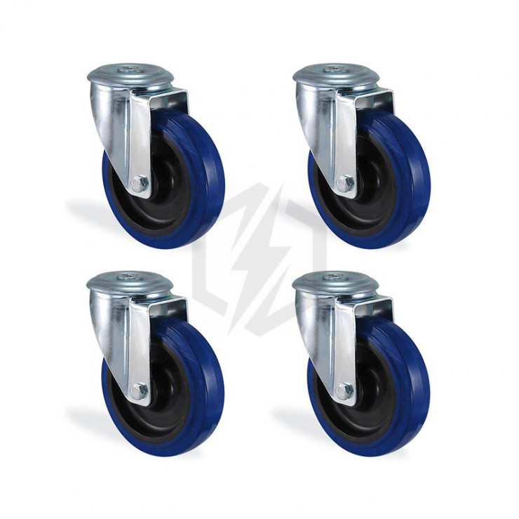 Lot roulettes à oeil pivotantes caoutchouc élastique bleu diamètre 80mm charge 240kg