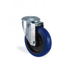 Roulette à oeil pivotante caoutchouc elastique bleu diamètre 125mm charge 150kg