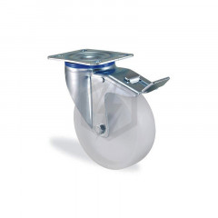 Roulette pivotante à  frein polypropylène blanc diamètre 100mm charge 130kg