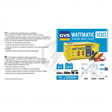 Chargeur automatique GYS Wattmatic 100 6/12v pour batterie de 15-100ah 024823