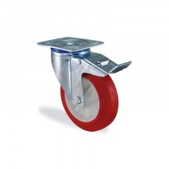 Roulette pivotante à frein polyuréthane rouge diamètre 80mm charge 125kg