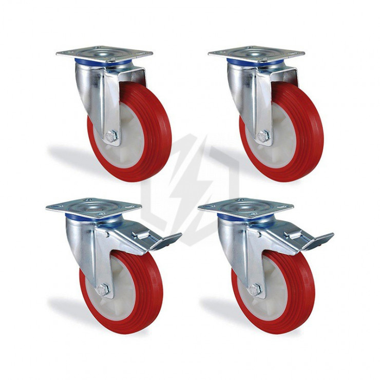 Roulette Pivotante Wagner 80 Mm - Charge 55 Kg, Surface Souple, Rouge/blanc