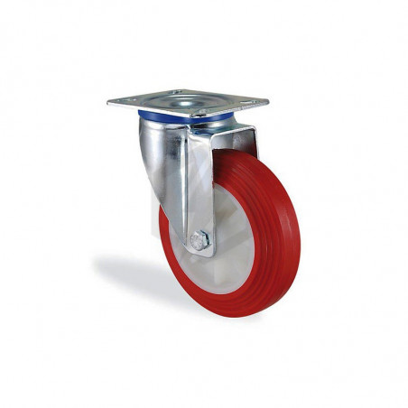 Roulette pivotante polyuréthane rouge diamètre 100mm charge 150kg