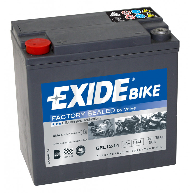 Batería Exide Moto 12V Agm Ready GEL12-14. 14Ah - 150A(EN) 12V.  (150x90x145mm) - VT BATTERIES