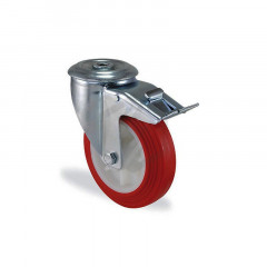 Roulette à oeil pivotante à frein polyuréthane diamètre 100mm charge 150kg