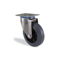 Roulette pivotante inox caoutchouc gris souple diamètre 100mm charge 80kg