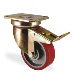 Roulette pivotante à frein polyuréthane rouge forte charge diamètre 150mm charge 700kg