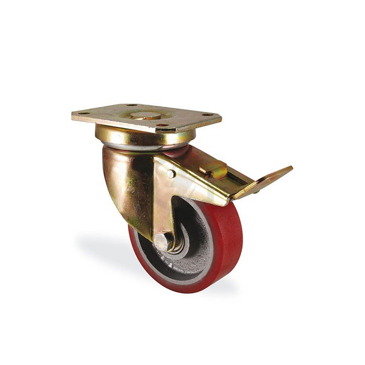 Roulette pivotante à frein polyuréthane rouge forte charge diamètre 150mm charge 700kg