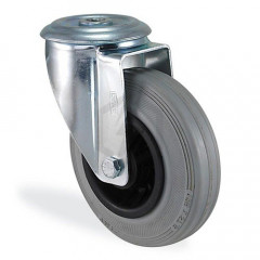 Roulette à oeil pivotante caoutchouc gris souple diamètre 80mm charge 50kg