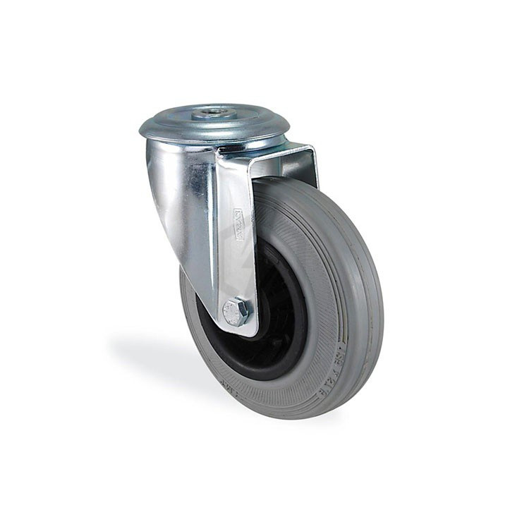 Roulette à oeil pivotante caoutchouc gris souple diamètre 125mm charge 100kg