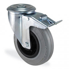 Roulette à oeil pivotante à frein caoutchouc gris souple diamètre 150mm charge 125kg