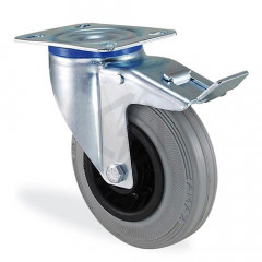 Roulette pivotante à frein caoutchouc gris souple diamètre  80mm charge 50kg