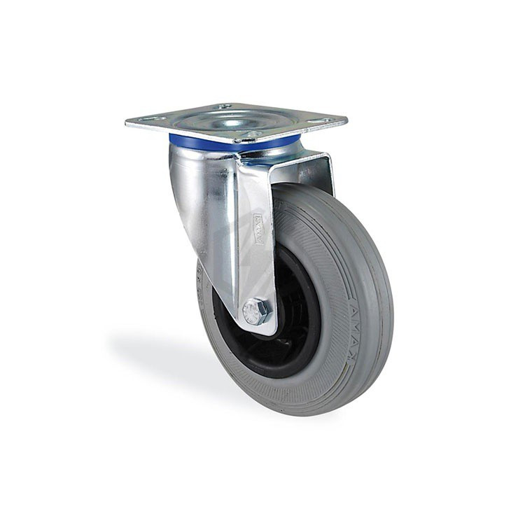 Roulette pivotante caoutchouc gris souple diamètre 200mm charge 220kg