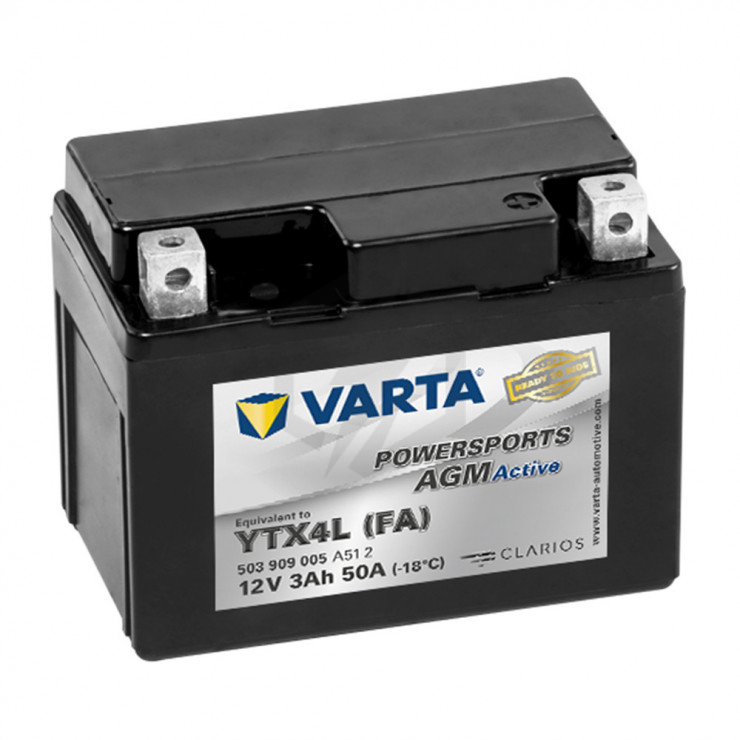 Batterie Moto VARTA AGM Active  YTX4L-BS 12V 3AH 50A 503909005