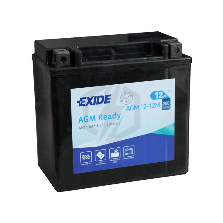 Batterie moto Exide AGM12-12M YTX14H-BS 12v 12ah 200A