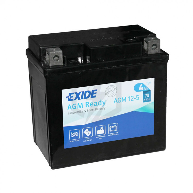 Batterie moto Exide AGM12-5 YTX5L-BS YB5L-B 12v 4ah 70A