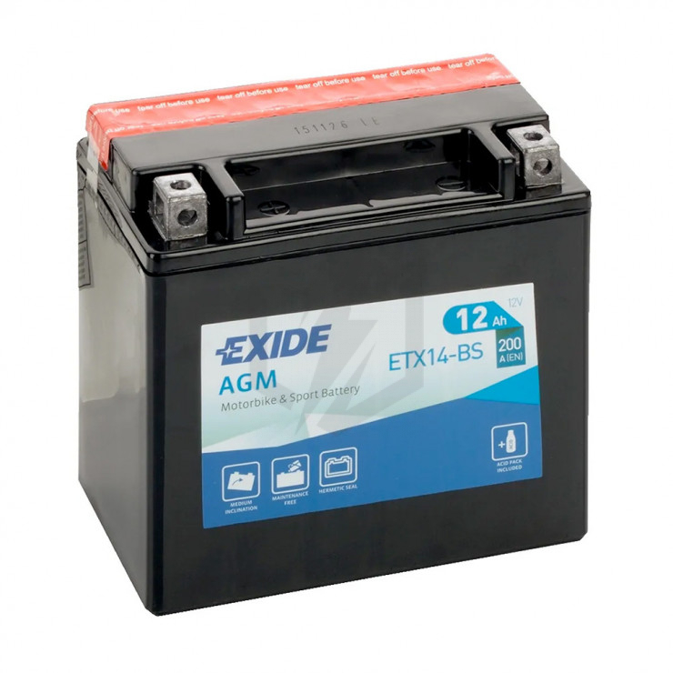 Batterie moto Exide ETX14-BS YTX14-BS 12v 12ah 200A