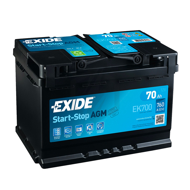 Batterie Exide AGM Start And Stop EK700 12V 70ah 760A L3D, batterie voiture start  stop 